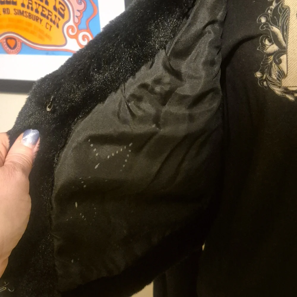 Johnny Was Black Faux Fur Silk Vest XL Star Pattern Softest Fur Lined GORGEOUS! - Picture 9 of 11